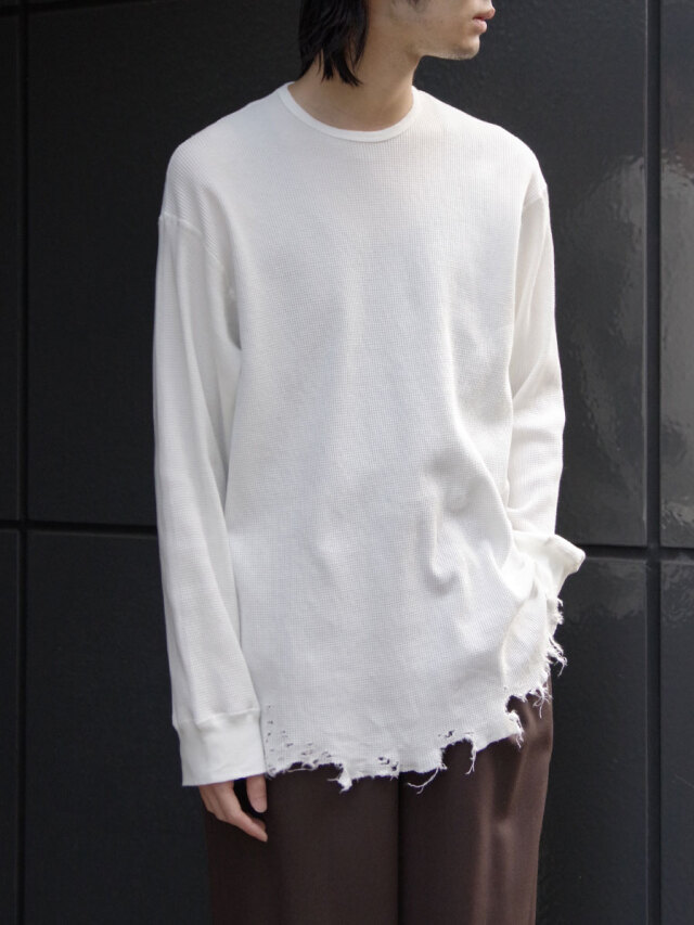 ANCELLM "DAMAGE WAFFLE CREW LS" - WHITE