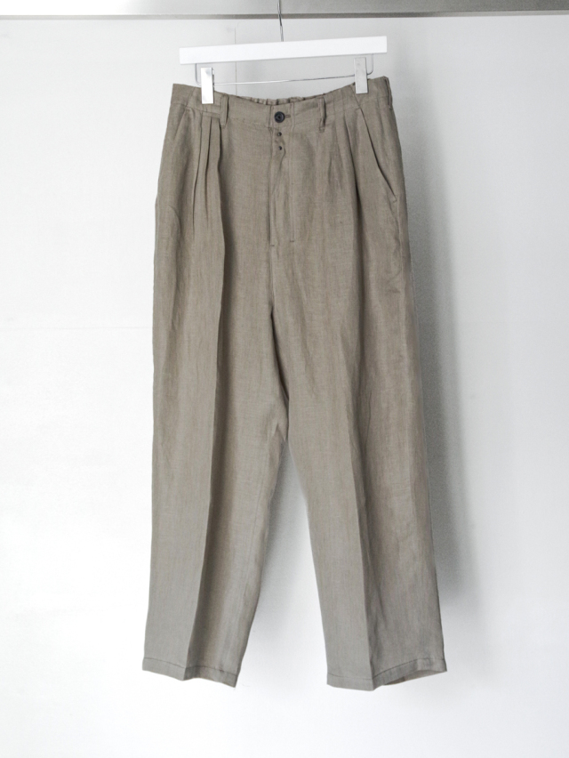 ANCELLM "100/S LINEN TUCK SLACKS" - KHAKIBEIGE