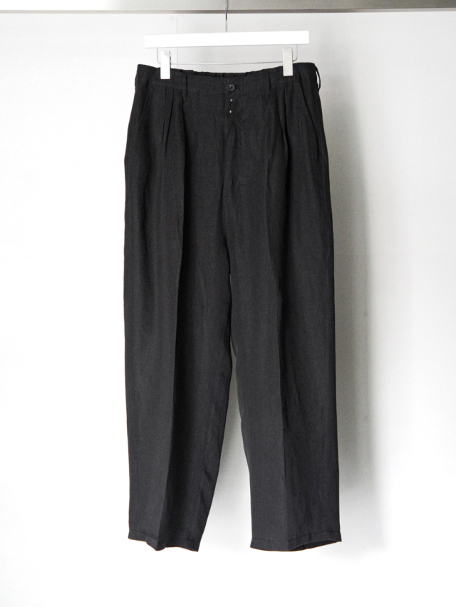 ANCELLM "100/S LINEN TUCK SLACKS" - BLACK