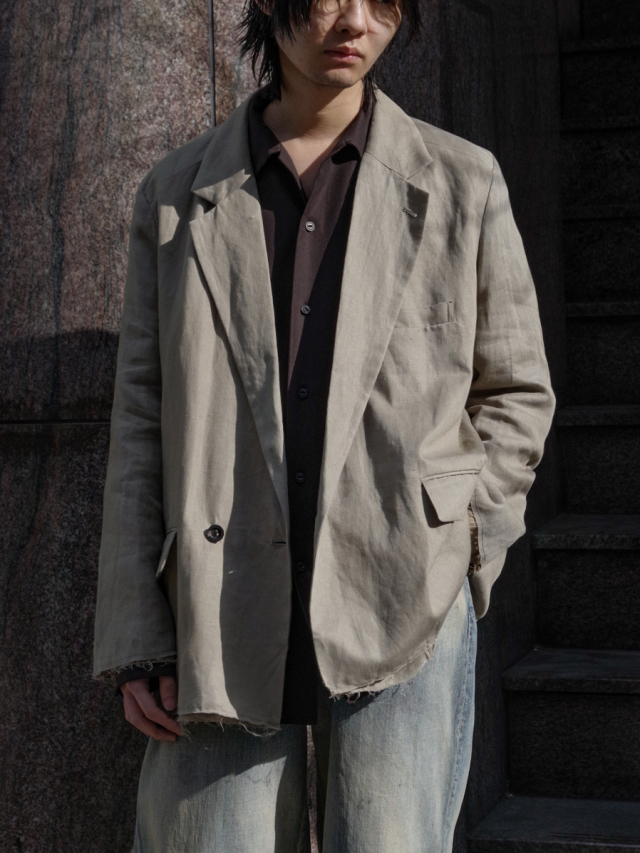 ANCELLM "100/S LINEN TAILORED JACKET" - KHAKIBEIGE