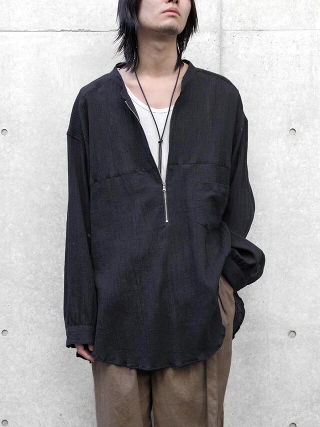 ANCELLM "CREPE HALF ZIP SHIRT" - BLACK