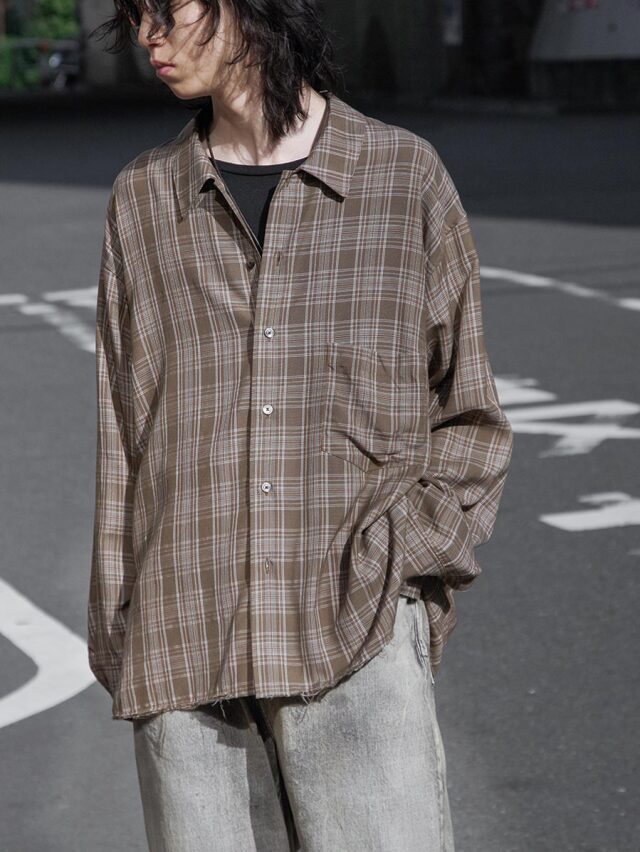 ANCELLM "AGING RAYON CHECK SHIRT" - GREEN