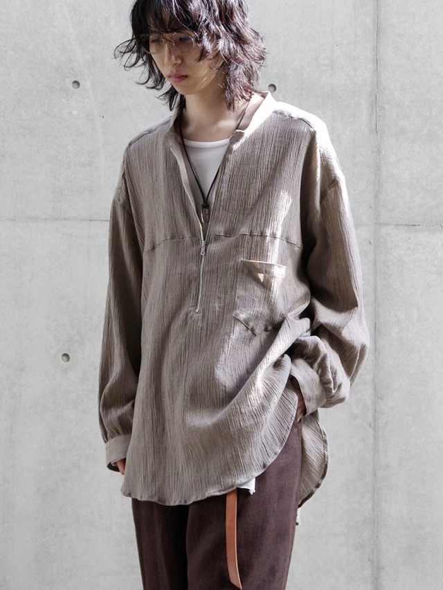 ANCELLM "CREPE HALF ZIP SHIRT" - GREIGE