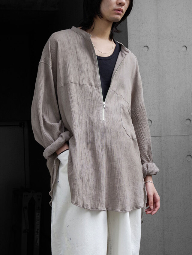 ANCELLM "CREPE HALF ZIP SHIRT" - GREIGE