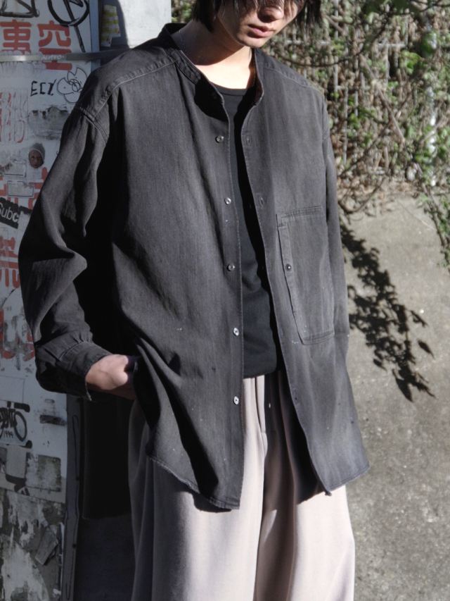 ANCELLM "DENIM BAND COLLAR SHIRT" - BLACK