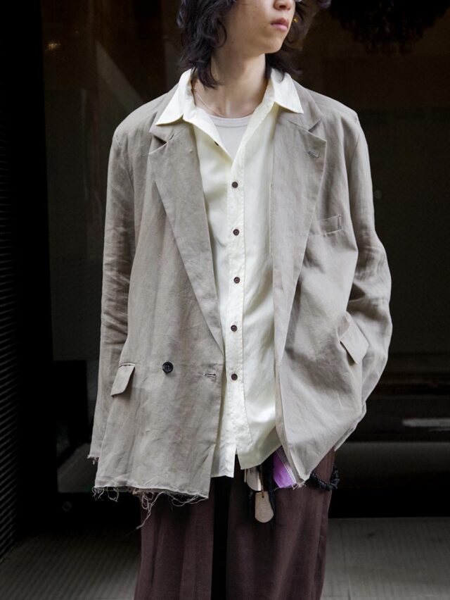 ANCELLM "100/S LINEN TAILORED JACKET" - KHAKIBEIGE