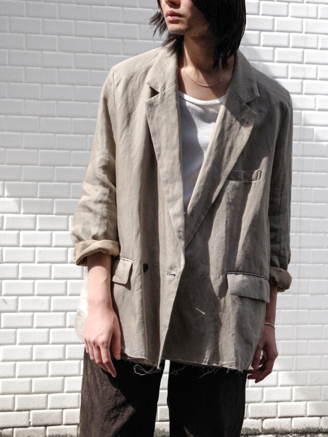 ANCELLM "100/S LINEN TAILORED JACKET" - KHAKIBEIGE