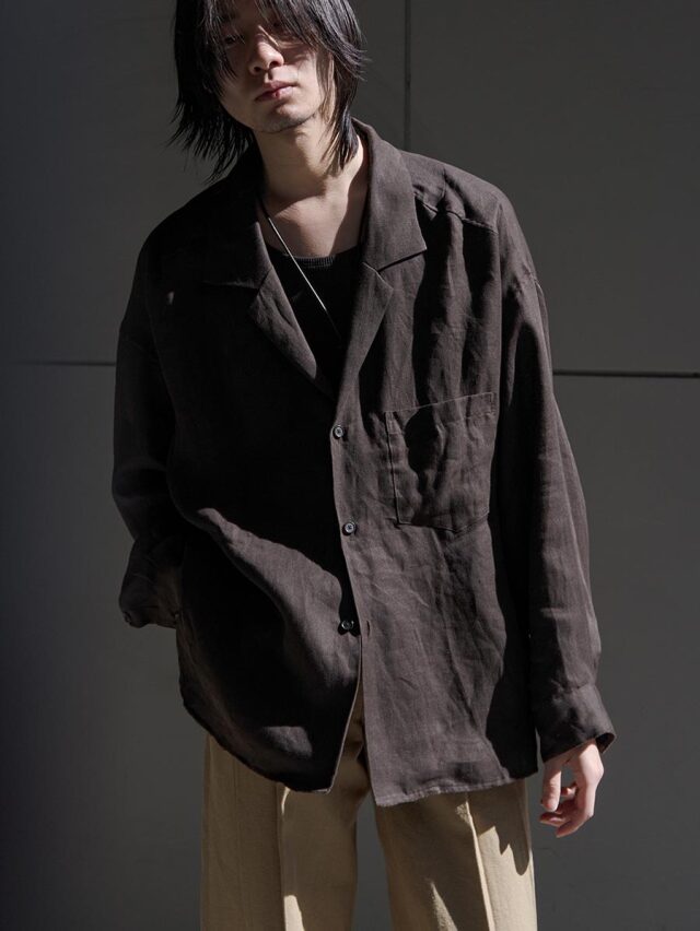 ANCELLM "100/S LINEN TAILORED SHIRT" - BROWN