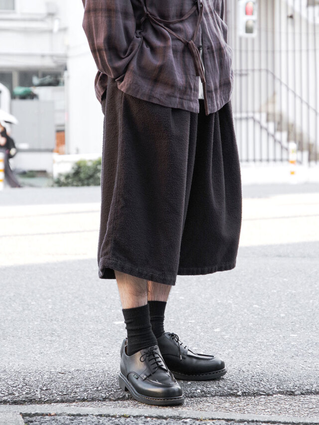 ANCELLM "BRUSHED COTTON WIDE CROPPED PANTS" - BLACK