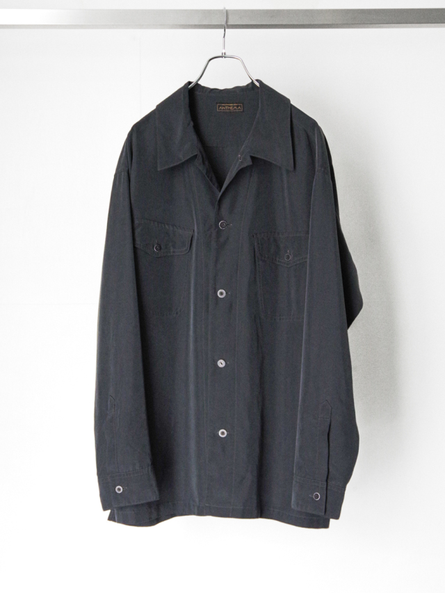 ANTHEM A "POWDERY FADE POPLIN OPEN COLLAR SHIRTS" - CARBON