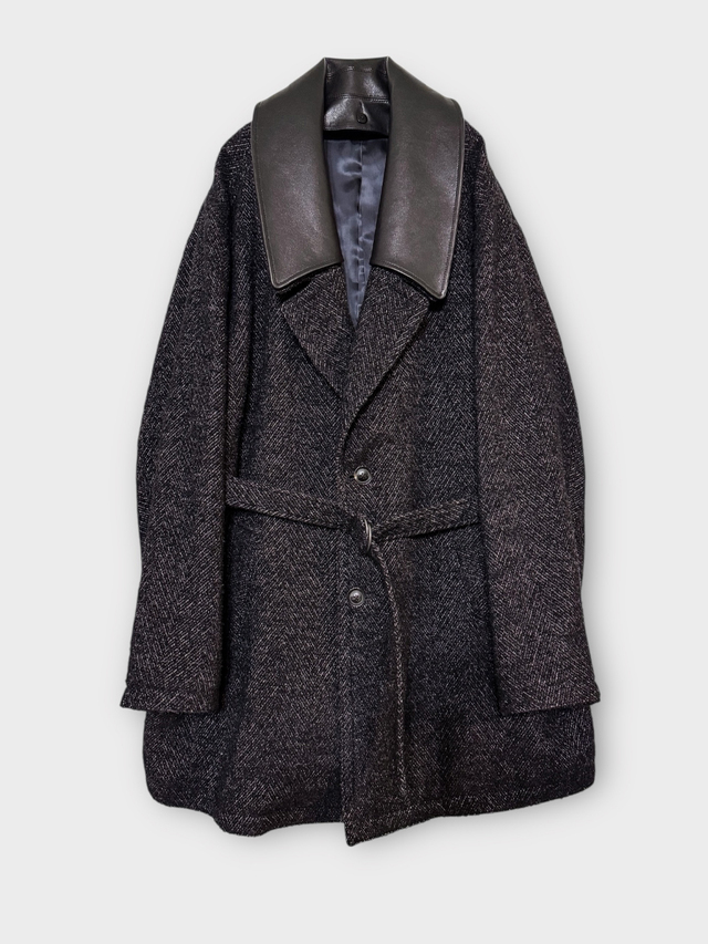 ANTHEM A "DETACHABLE COLLAR SPARKLE TWEED COAT" - CHARCOAL