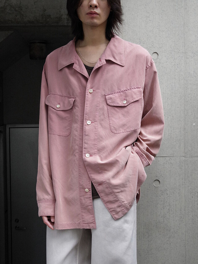 ANTHEM A "POWDERY FADE POPLIN OPEN COLLAR SHIRTS" - FOG PINK
