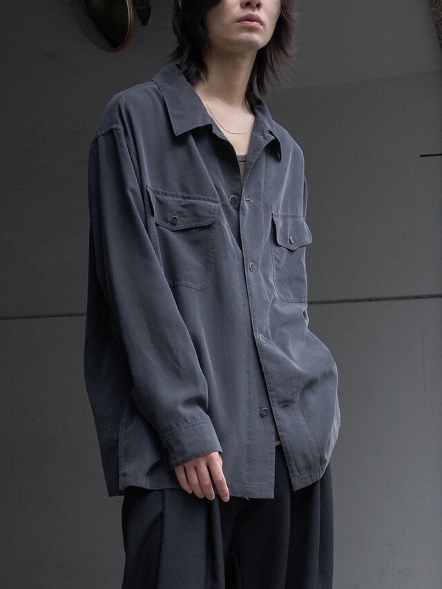 ANTHEM A "POWDERY FADE POPLIN OPEN COLLAR SHIRTS" - CARBON