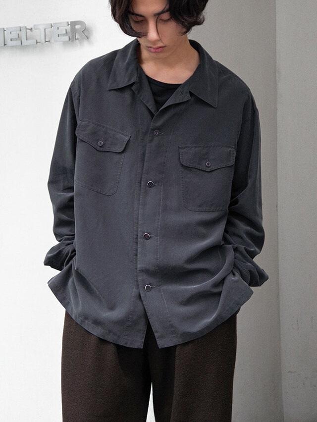 ANTHEM A "POWDERY FADE POPLIN OPEN COLLAR SHIRTS" - CARBON