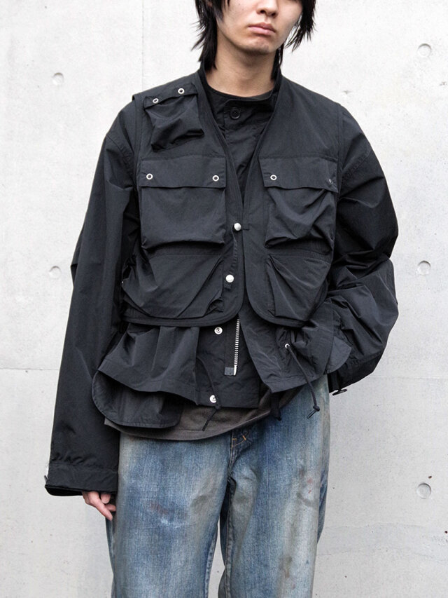ANTHEM A "DOCKING NYLON SHORT BLOUSON" - BLACK