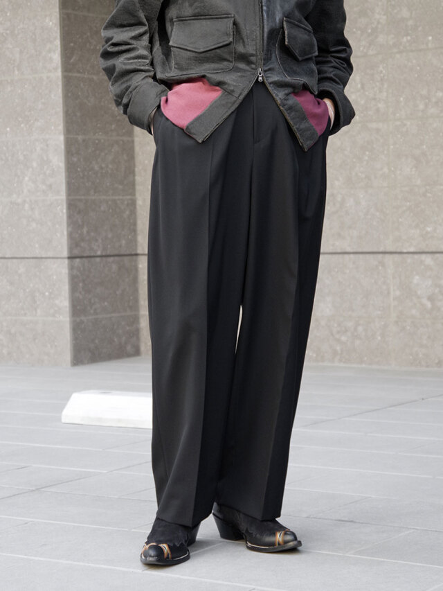 ANTHEM A "WOOL TROPICAL SIDE GATHER SLACKS" - BLACK