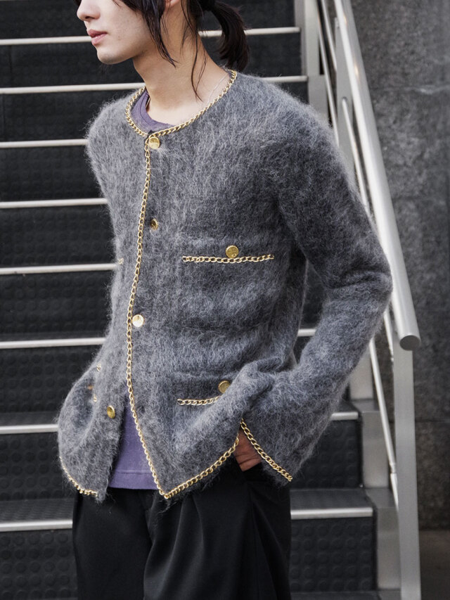 BED J.W. FORD "Chain Mohair Cardigan" - Charcoal