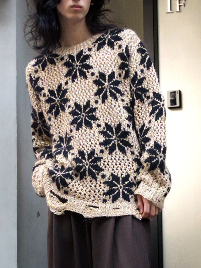 BED J.W. FORD "Snow Pattern Crew Neck Knit" - Beige