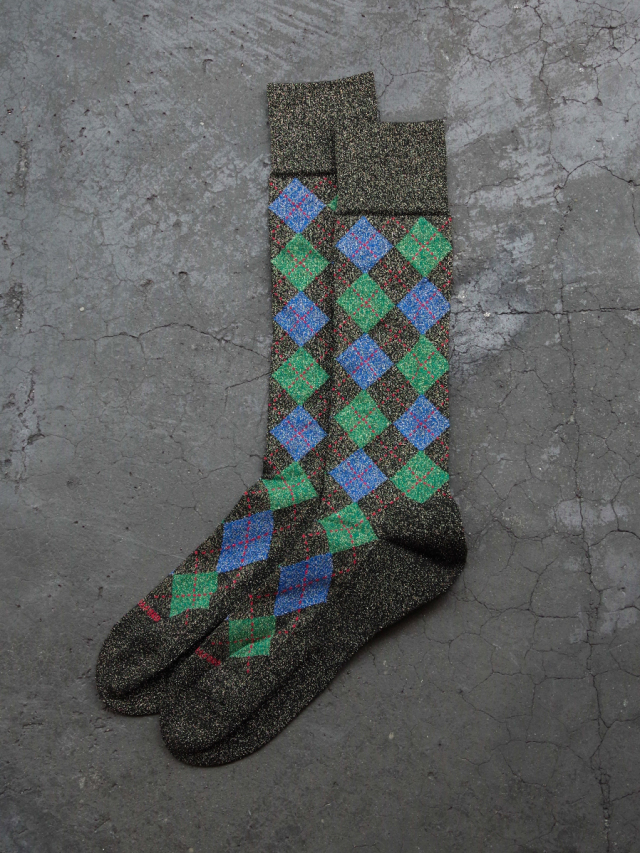 BED J.W. FORD "Argyle Glitter Long Socks" - BLUE