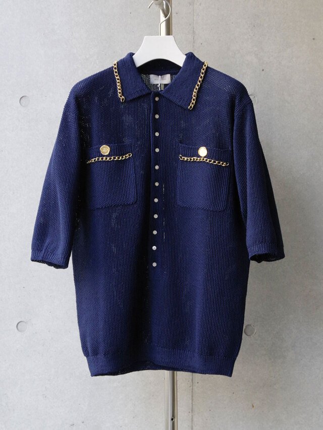 BED J.W. FORD "Chain Polo Half-sleeve Sweater" - NAVY