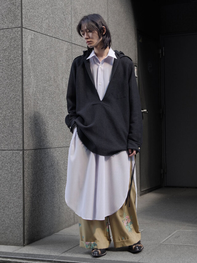 BED J.W. FORD 25ss スキッパーフードシャツ BED j.w. FORD Garment-dye Hooded Shirts(Black) | bed j.w. ford