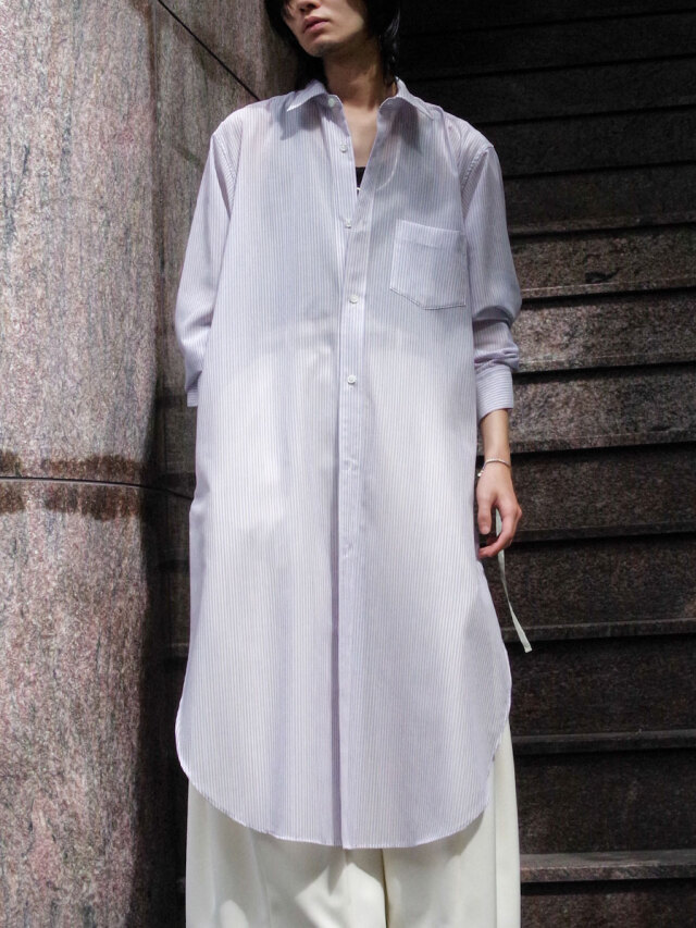 BED J.W. FORD "Striped Wool Long Shirts" - WHITE