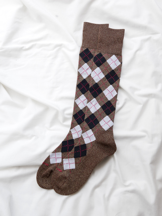 BED J.W. FORD "Argyle Glitter Long Socks" - Beige