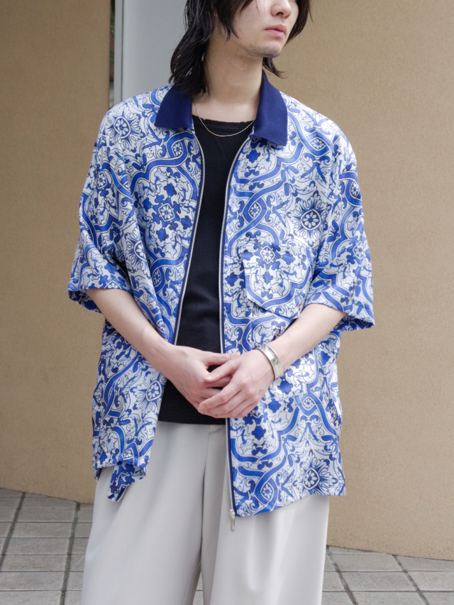 CUINIIE "HALF-SLEEVE ZIP-UP SHIRT" - Azulejo