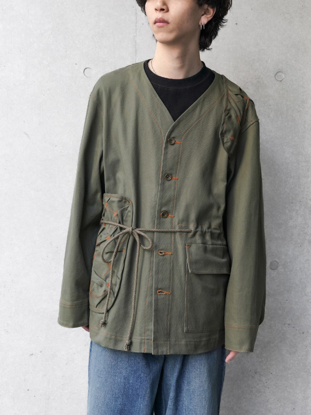 EMAM "Smocking Patch Collarless Jacket"