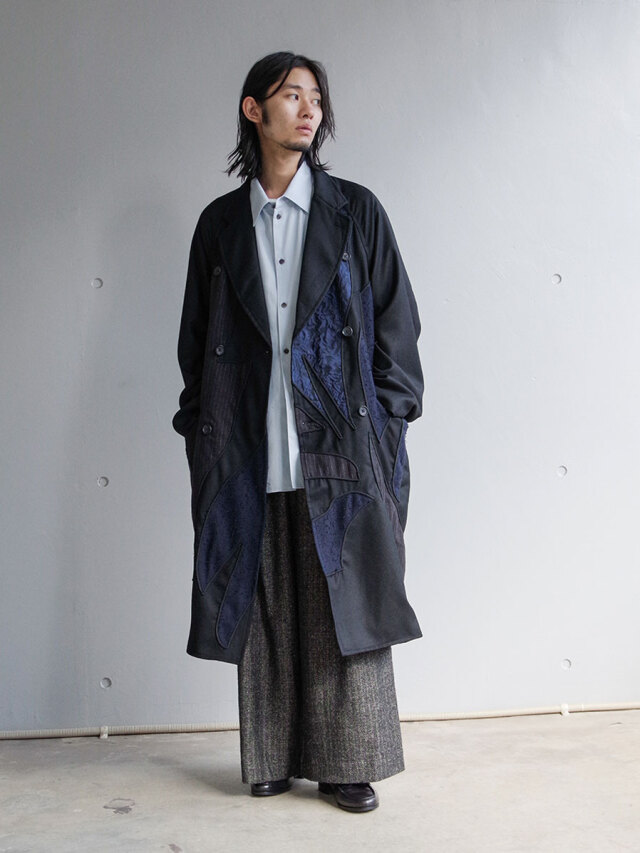 vêtements ブラックロングコート テックメルトンオーバーロングサイドジップダブルチェスター