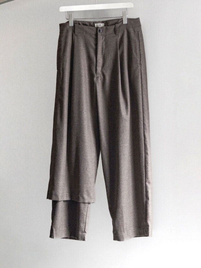 EMAM "Asymmetry Layered Wool Pants" - BROWN