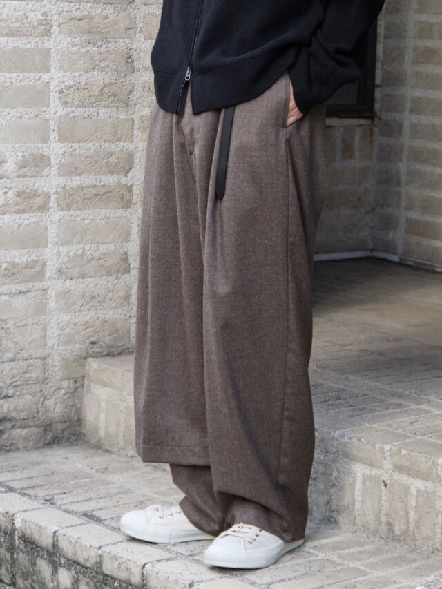 EMAM "Asymmetry Layered Wool Pants" - BROWN