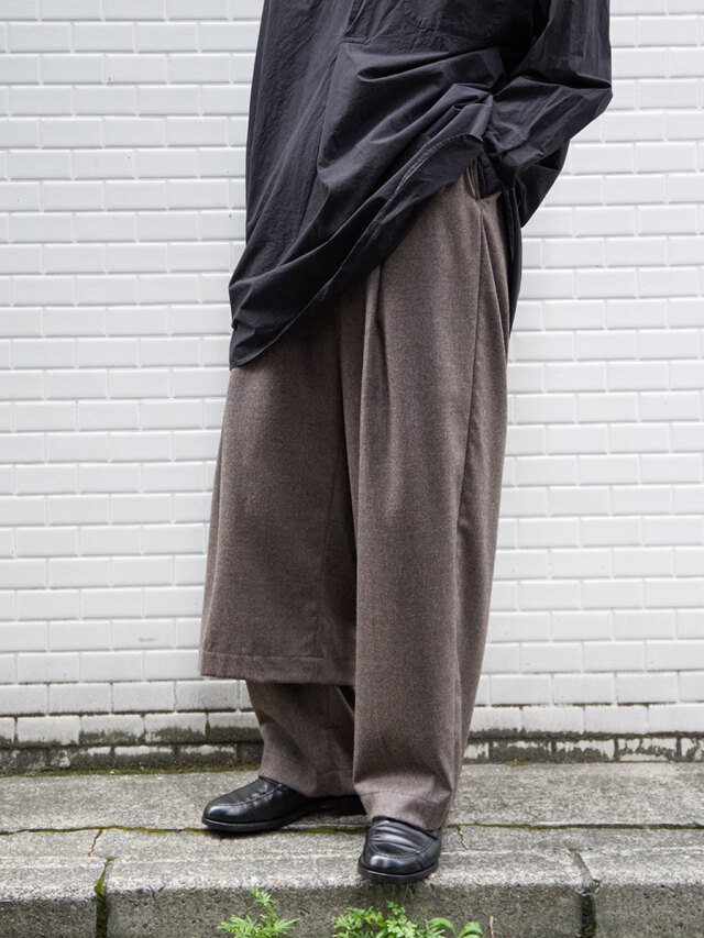 EMAM "Asymmetry Layered Wool Pants" - BROWN