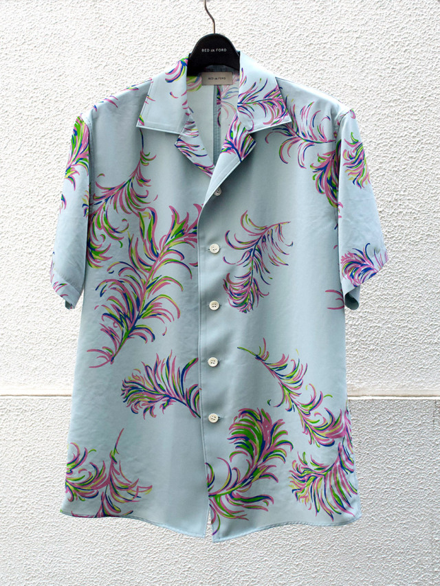 Open collar half sleeves tripe blouse /オープンカラー/21SS-B