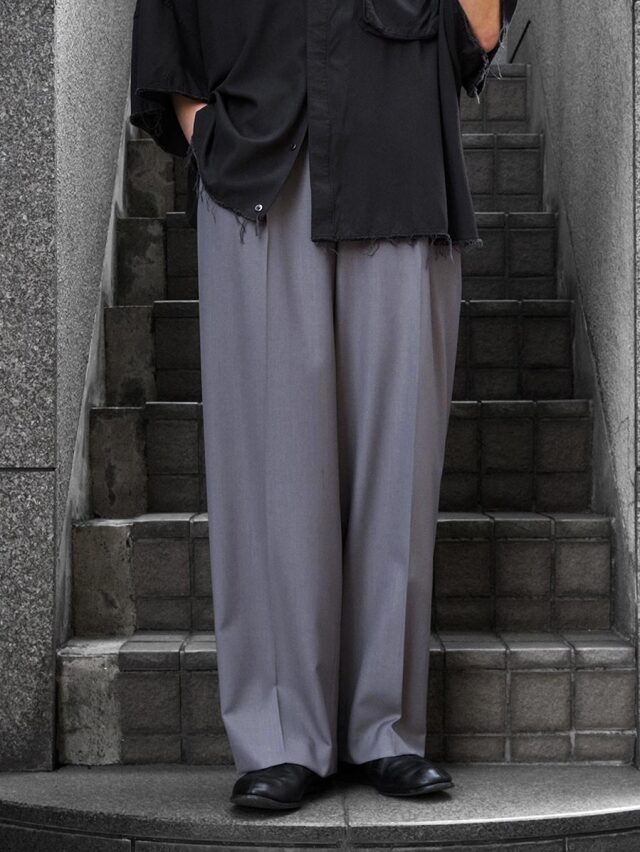 ANTHEM A "WOOL TROPICAL SIDE GATHER SLACKS" - GRAY