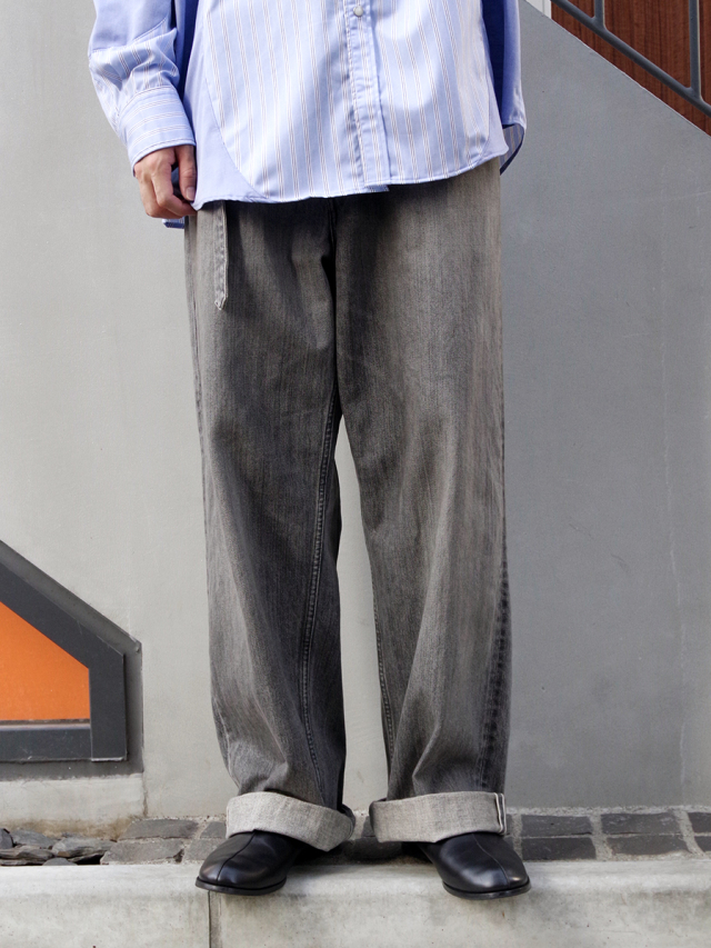 YOKO SAKAMOTO "DENIM WIDE TROUSERS" - FADE BLACK