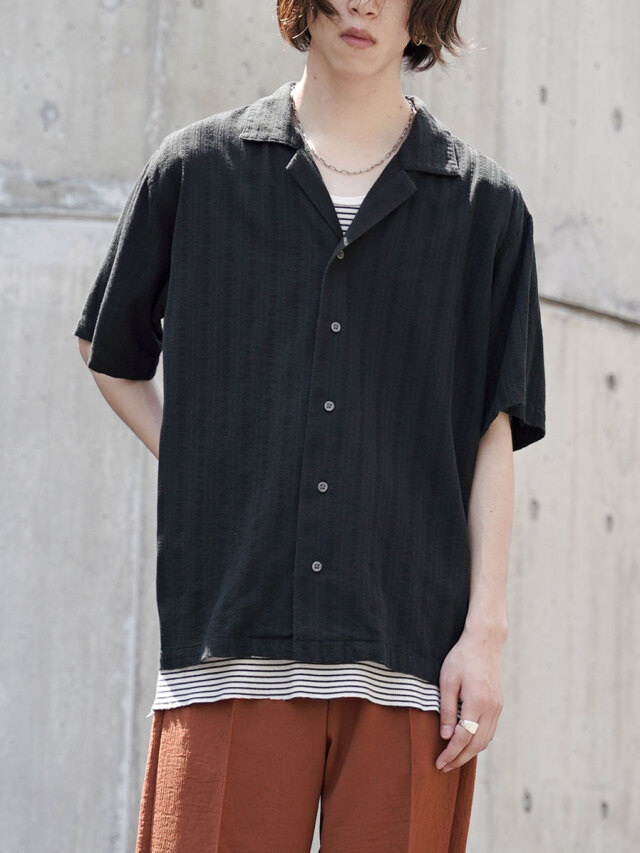 JUHA "GARMENTDYE LENO CLOTH S/S SHIRT" - BLACK