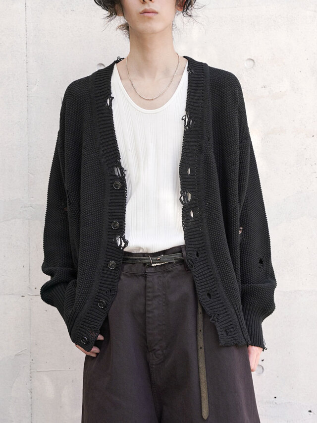 JUHA "DAMAGE KNIT CARDIGAN" - BLACK