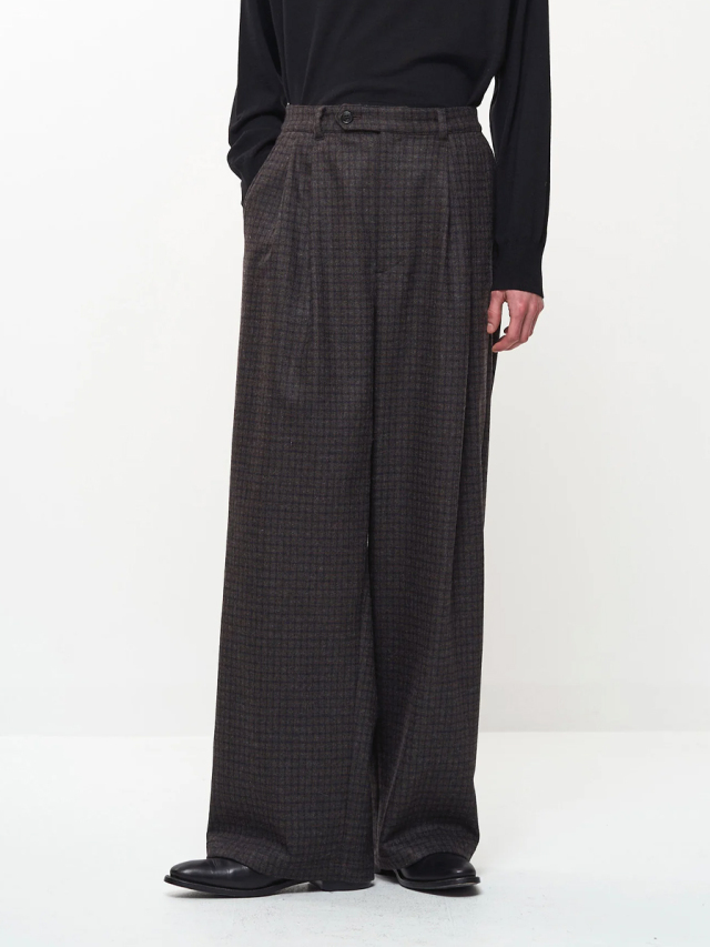 JUHA "CHECK WIDE EASY PANTS" - BROWN