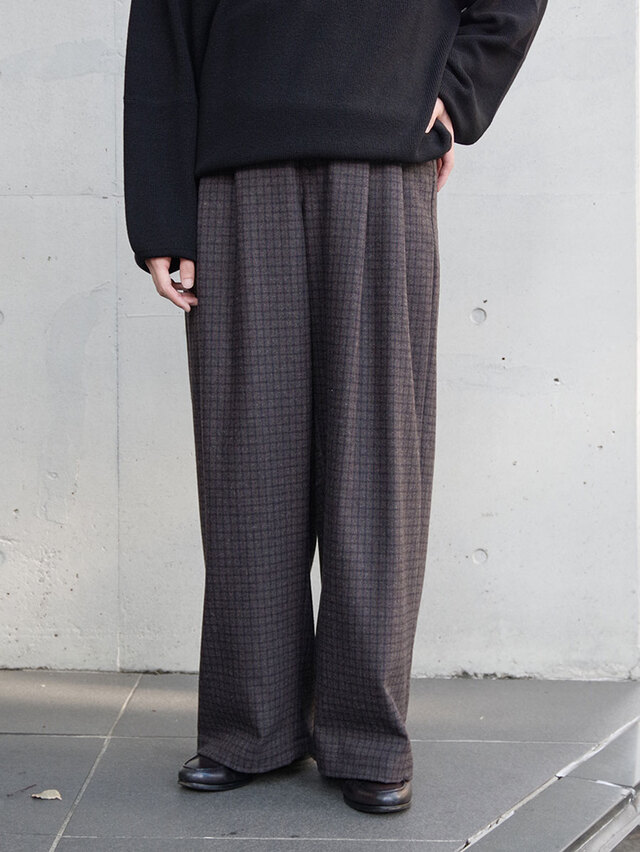 JUHA "CHECK WIDE EASY PANTS" - BROWN