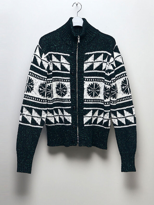 MASU "ZIP-UP TWINKLE COWICHAN CARDIGAN" - DEEP GREEN