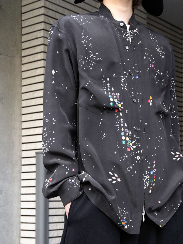 MASU "ZIP-UP GALAXY SILK SHIRT" - BLACK
