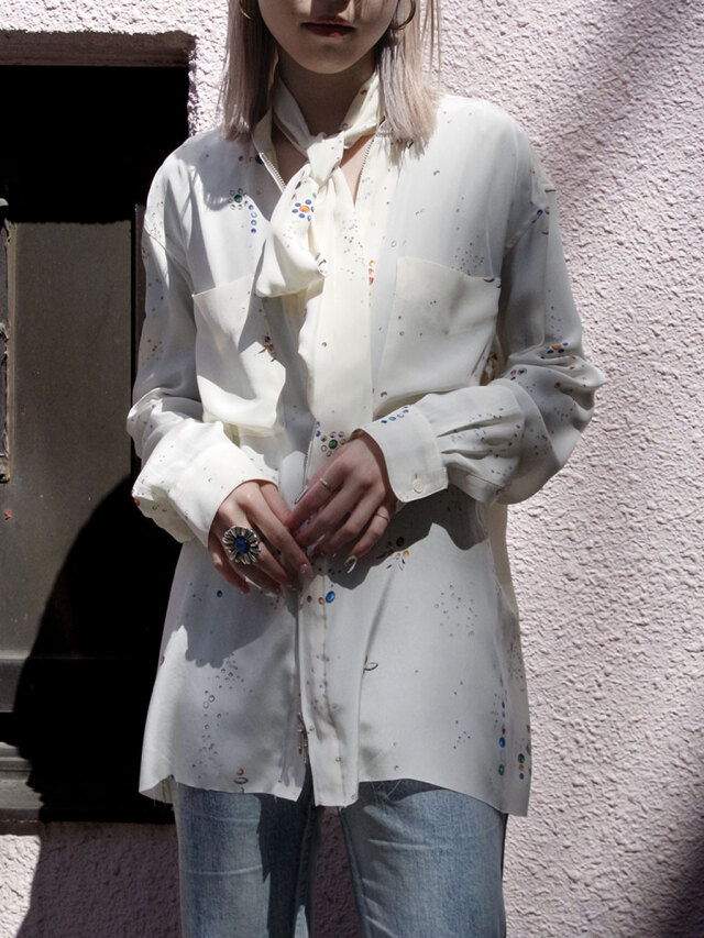 MASU "ZIP-UP GALAXY SILK SHIRT" - WHITE