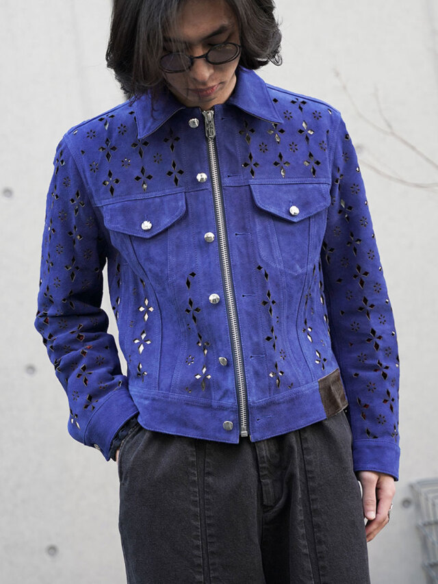MASU "DIAMOND-CUT LEATHER JACKET" - BLUE