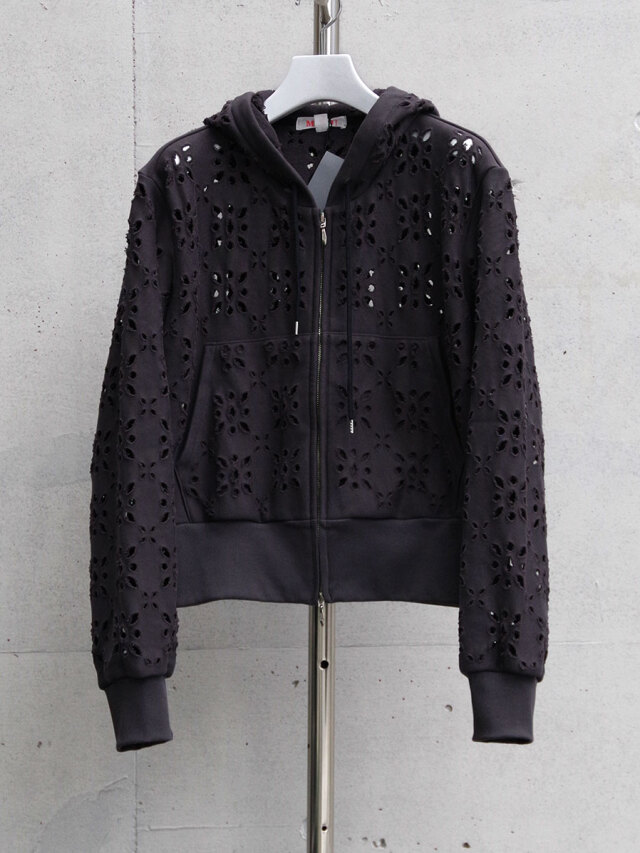 MASU "FLOWER HOLE ZIP-UP SWEAT PARKA" - BLACK