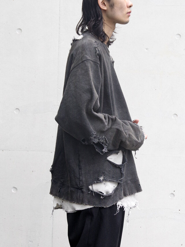 最終値下げANCELLM CRASH UNEVEN OVER SWEAT ANCELLM（アンセルム） Crash Uneven Over Sweat Shirt（クラッシュ