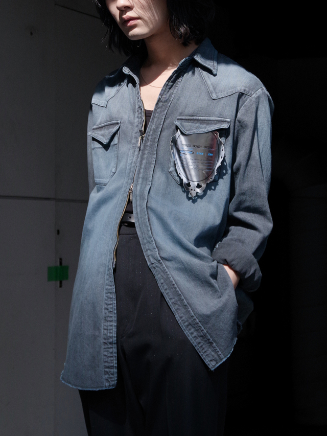MASU ""MASUBOYS" WESTERN SHIRT (OVER DYE)" - BLUE BLACK