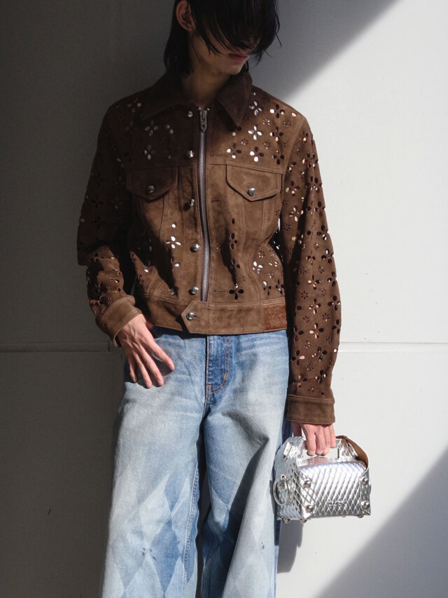 ジャケット・アウター MASU FLOWER-CUT LEATHER TRUCKER JACKET MASU FLOWER-CUT LEATHER TRUCKER JACKET