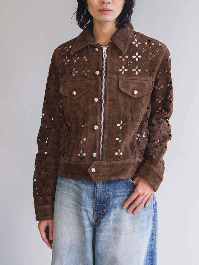 MASU "FLOWER HOLE LEATHER JACKET" - BROWN
