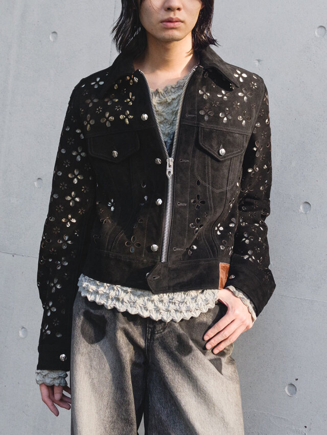 MASU "FLOWER HOLE LEATHER JACKET" - BLACK